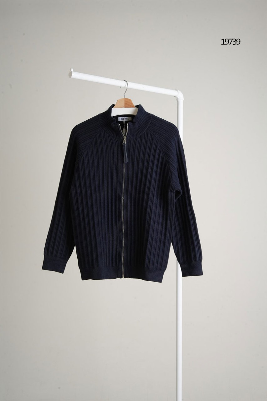 로** 남성 풀집업 레더패치 니트자켓